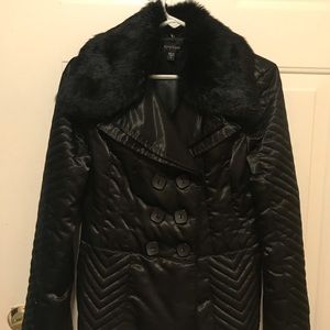 Bebe Black jacket- fur collar is detachable
